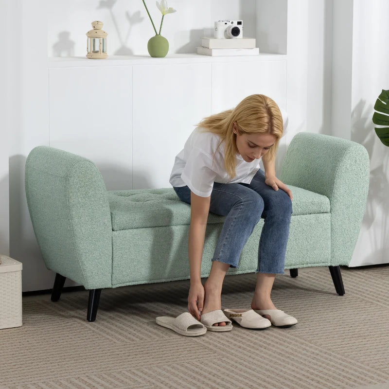 Upholstered Storage Bench with Arms, Modern Ottoman Bench for Bedroom, Entryway, and Living Room, Green