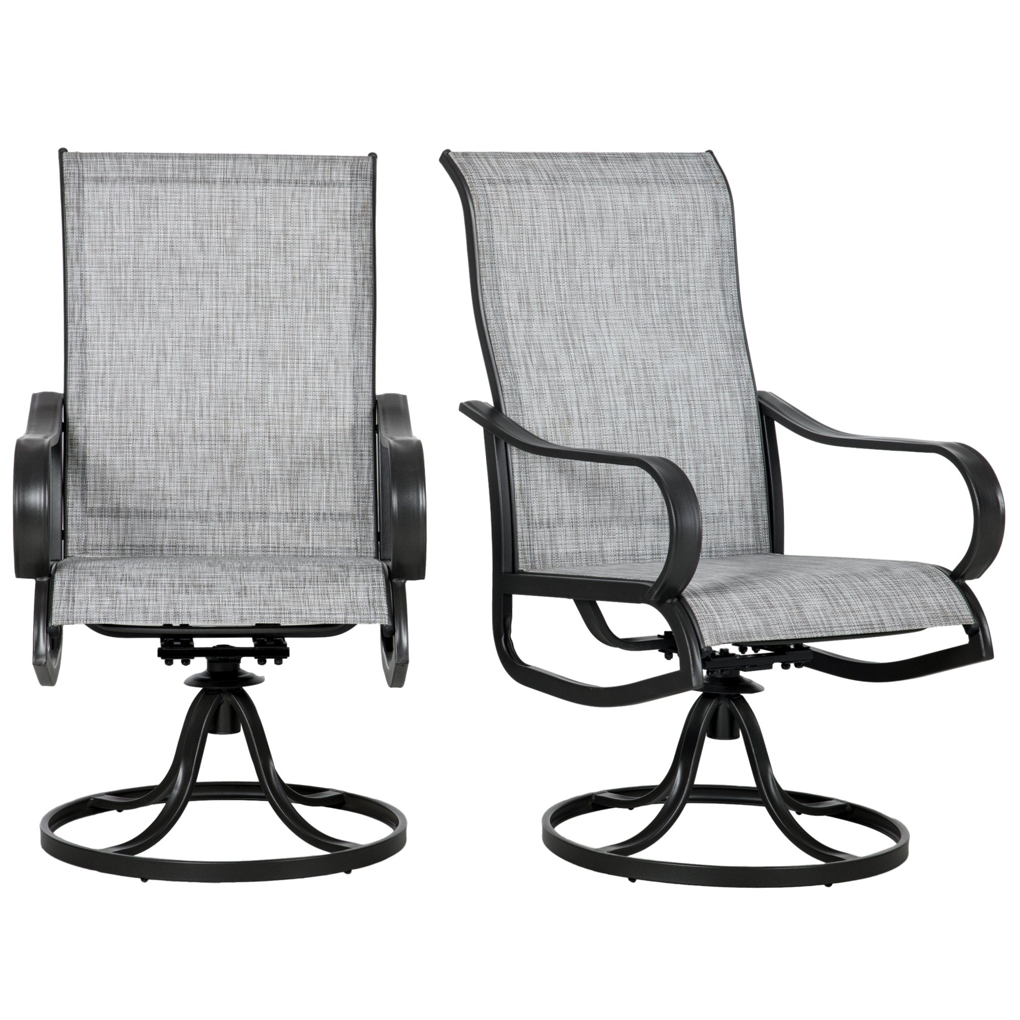 Outsunny 2pc 360° Swivel Rocking Chairs Curved Armrests S Shape Backrest Breathable Mesh Fabric Dark Grey 