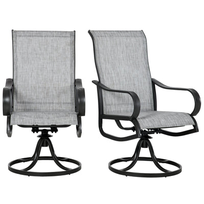 Outsunny 2pc 360° Swivel Rocking Chairs Curved Armrests S Shape Backrest Breathable Mesh Fabric Dark Grey 