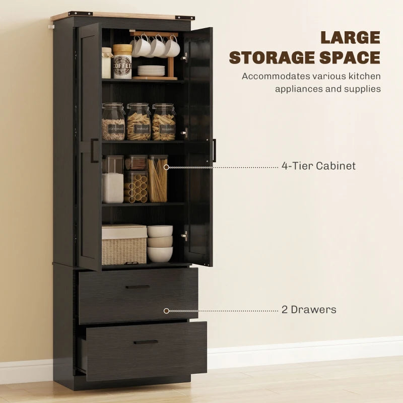 67" Tall Kitchen Pantry Storage Cabinet, Kitchen Pantry Cabinet with Doors, Drawers and Adjustable Shelves, Black