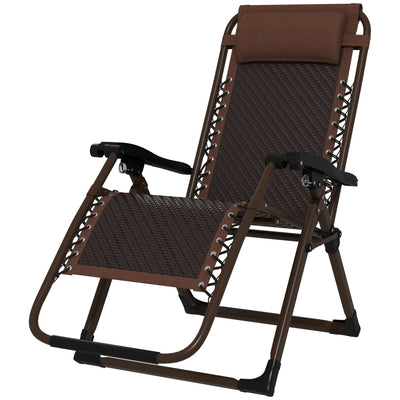 Outsunny Outdoor Zero Gravity Reclining Chair Folding PE Rattan Patio Lounge with Back Headrest Footrest Brown 