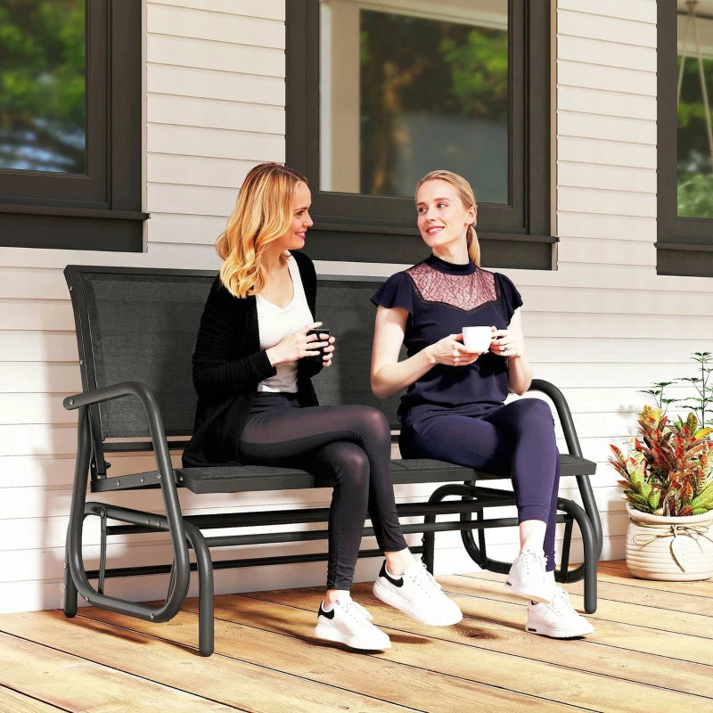 Outdoor Glider Bench, 2 Seater Garden Patio Glider Chair with Sling Fabric Seat, Steel Frame, Black