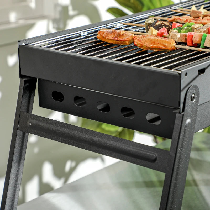 Portable Charcoal Grill with Pull-Out Charcoal Basin, Folding Tabletop Barbecue, Compact Camping BBQ, Black