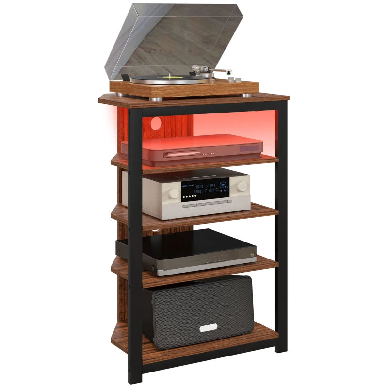 TV Stand for TVs up to 29", Entertainment Center with 4-Tier Storage Shelves and LED Lights for Living Room