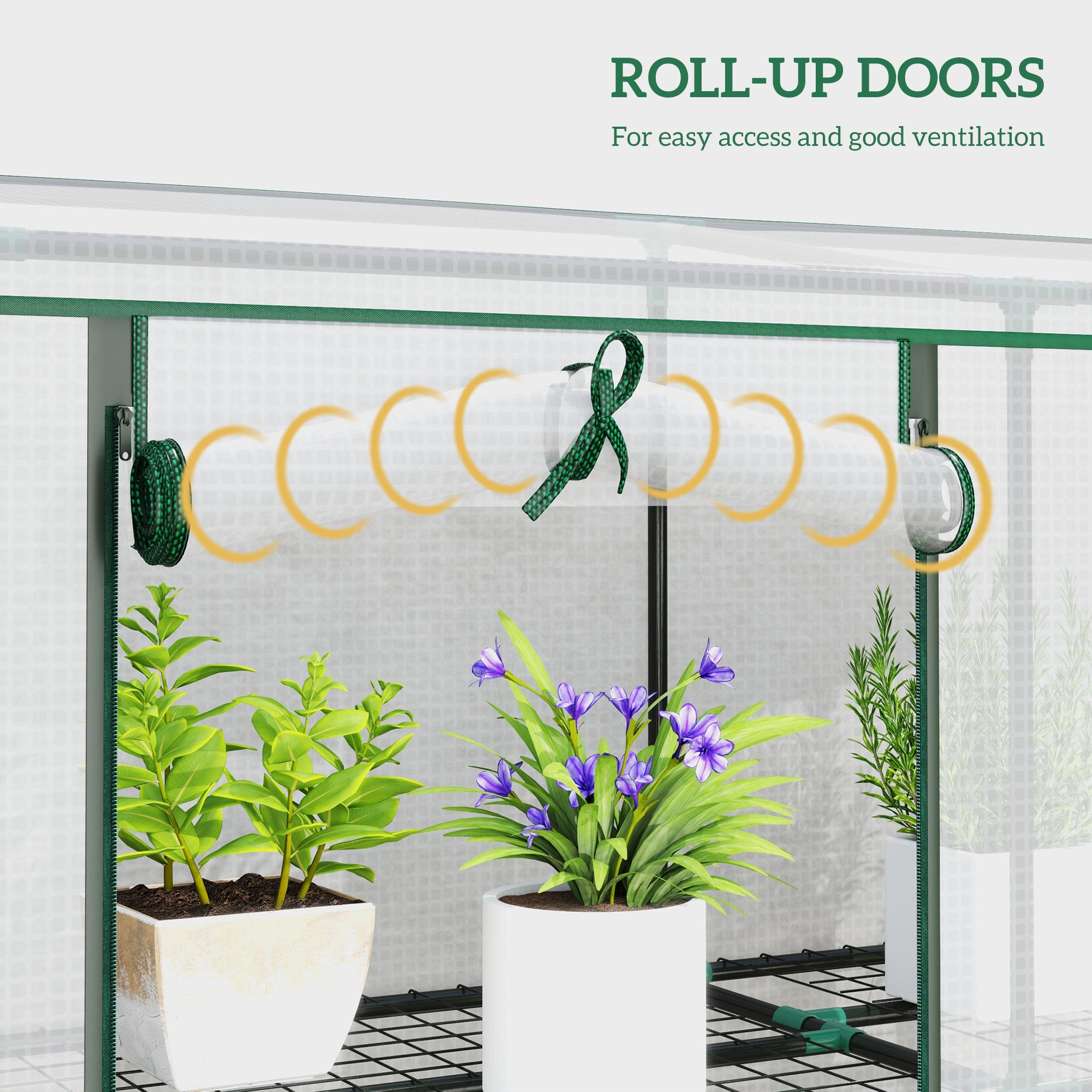 Outsunny Lean-to Greenhouse with 3 Tier Shelves, Mini Greenhouse with 3 Roll-Up Doors for Indoor Outdoor, White 
