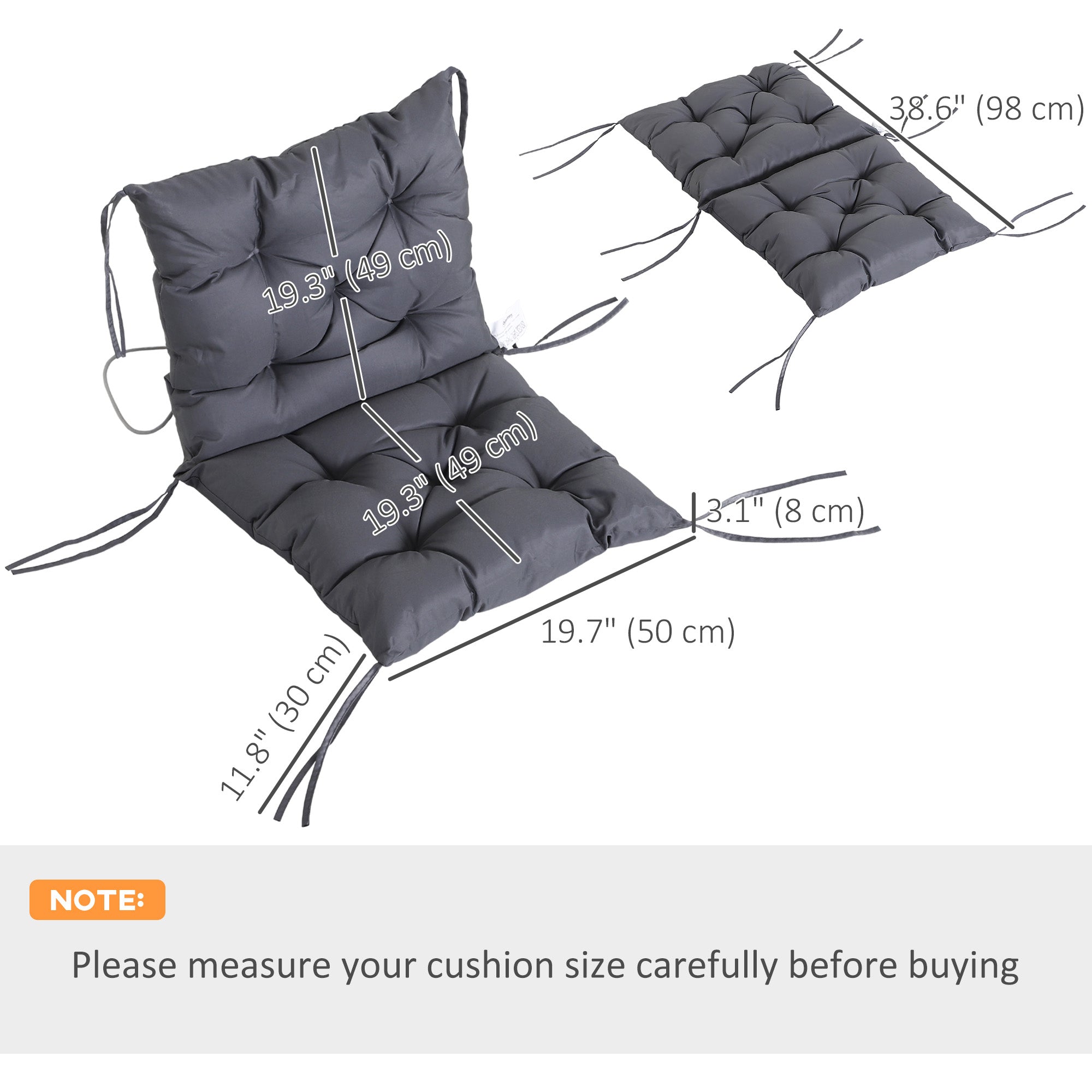 Outsunny Set of 2 Comfortable Garden Chair Cushions with Backrest for Sunbeds Rocking Chairs Loungers 