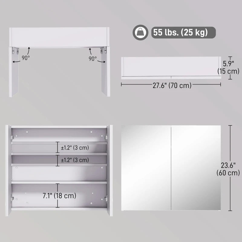 Wall Mount Mirrored Medicine Cabinet, Bathroom Mirror Cabinet with Adjustable Shelf, Double Soft Closing Doors, Light Lilac