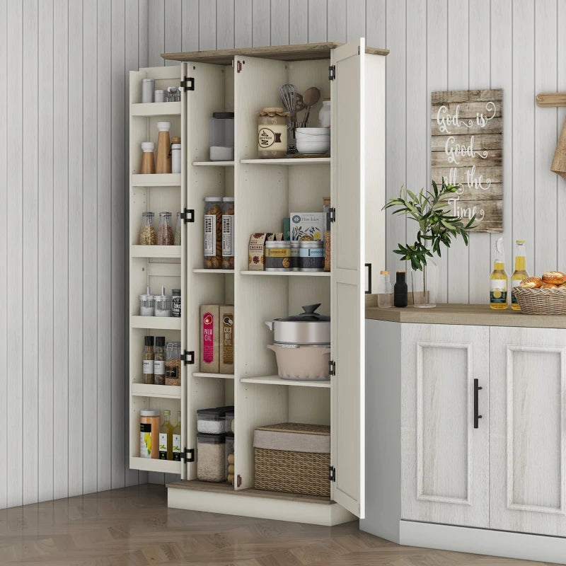 70" Tall Kitchen Pantry Cabinet with Door Shelves and Adjustable Shelves, Cream White
