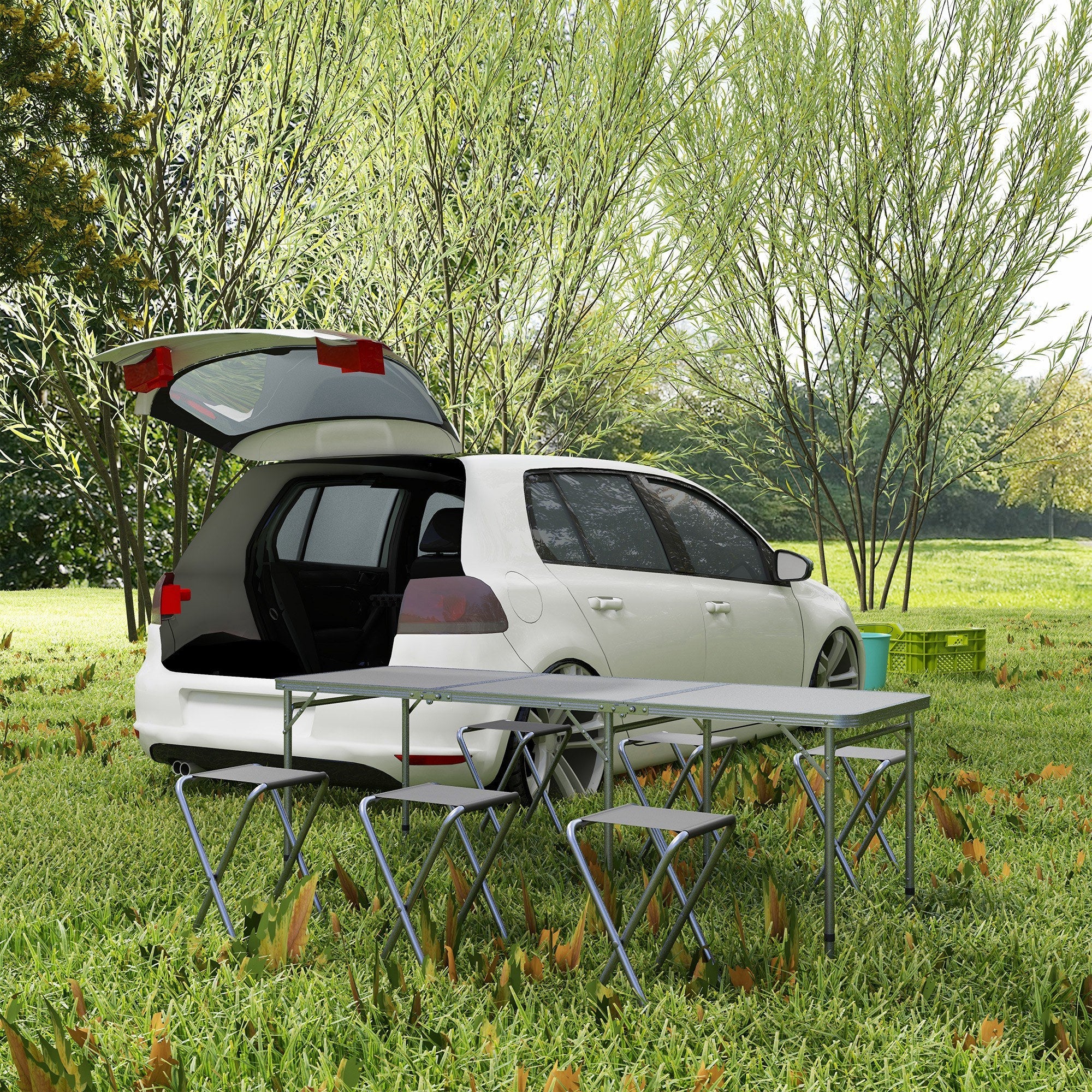 Outsunny 6-Person Folding Picnic Table Set: Portable Camping Table and Chairs with Aluminum Frame, Ideal for Outdoor - Grey 