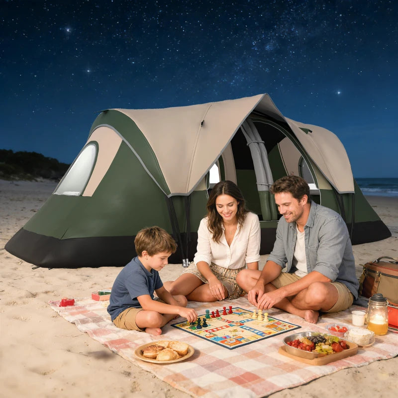 Camping Tent for 6-8 Man with 2000mm Waterproof Rainfly and Carry Bag for Fishing Hiking Festival, Dark Green
