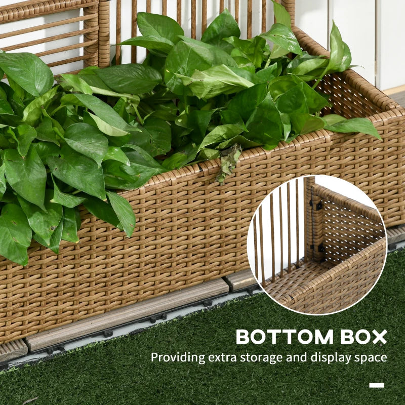 Raised Garden Bed with Lattice Trellis, Rattan Outdoor Planter with Storage for Garden, Patio, Balcony, Sand Brown