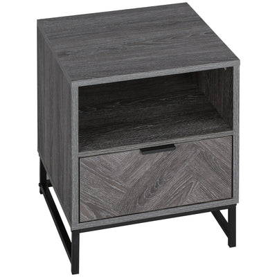 HOMCOM Chic Simplicity: Bedside Table with Drawer Open Shelf, Sofa Side Table for Bedroom Living Room, Dark Grey Finish 
