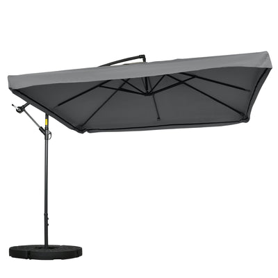 Outsunny Offset Patio Umbrella with Net and Umbrella Base, Adjustable Cantilever Canopy with Cross Base, Weight Plates & 8 Ribs 