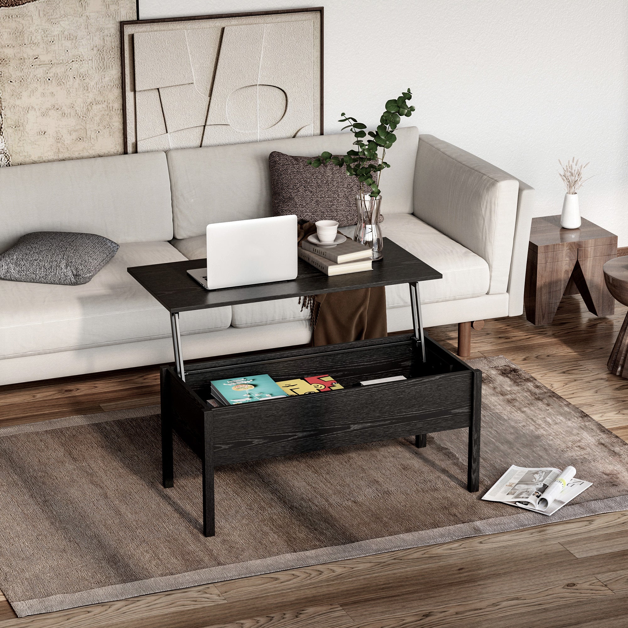 HOMCOM Black 39" Modern Lift Top Coffee Table: Center Table with Hidden Storage Compartment for Living Room 