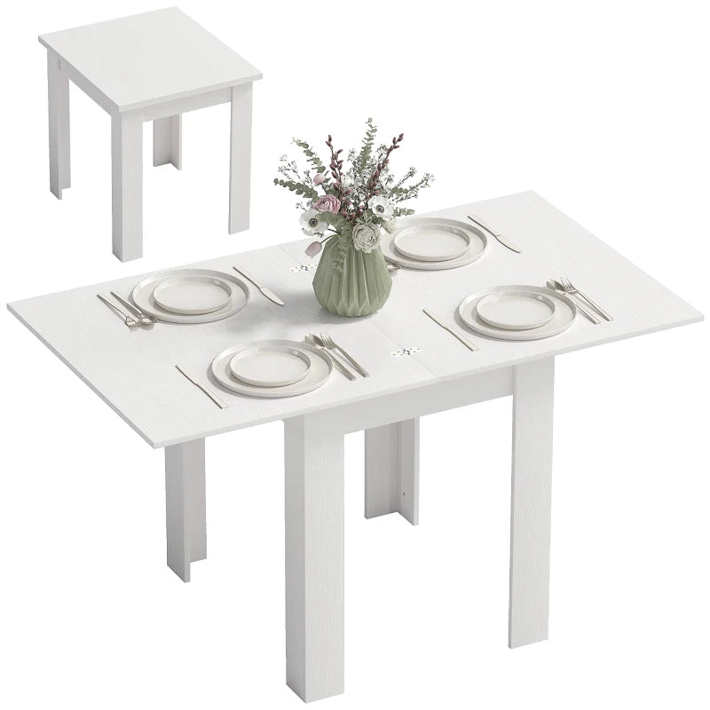 55" Extendable Dining Table for 4-6 Person, Kitchen Table with PU Handle and Felt Pads for Small Spaces, White