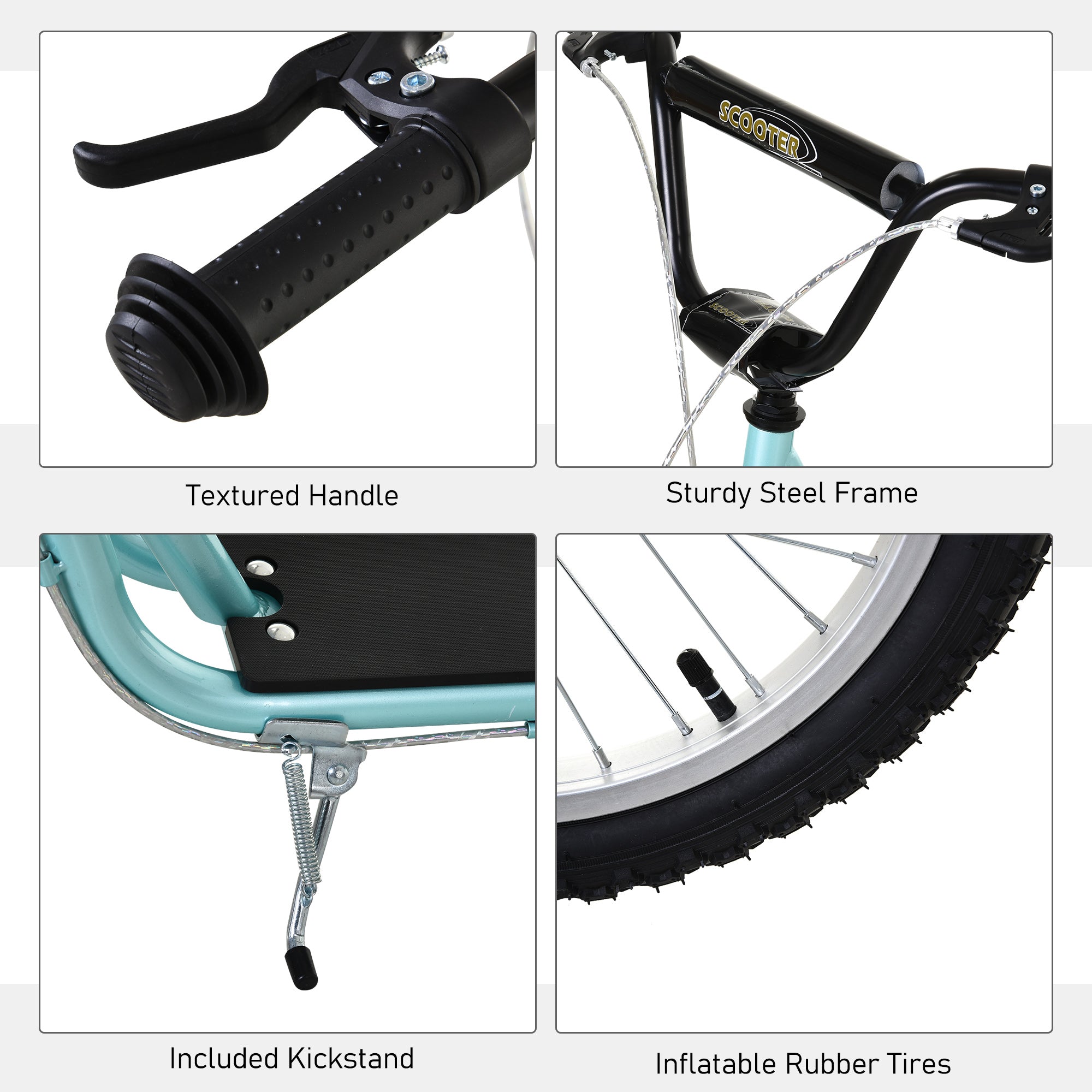 Qaba Adjustable Kids Kick Scooter: Handlebar, Dual Brakes, Inflatable Wheels, Blue 