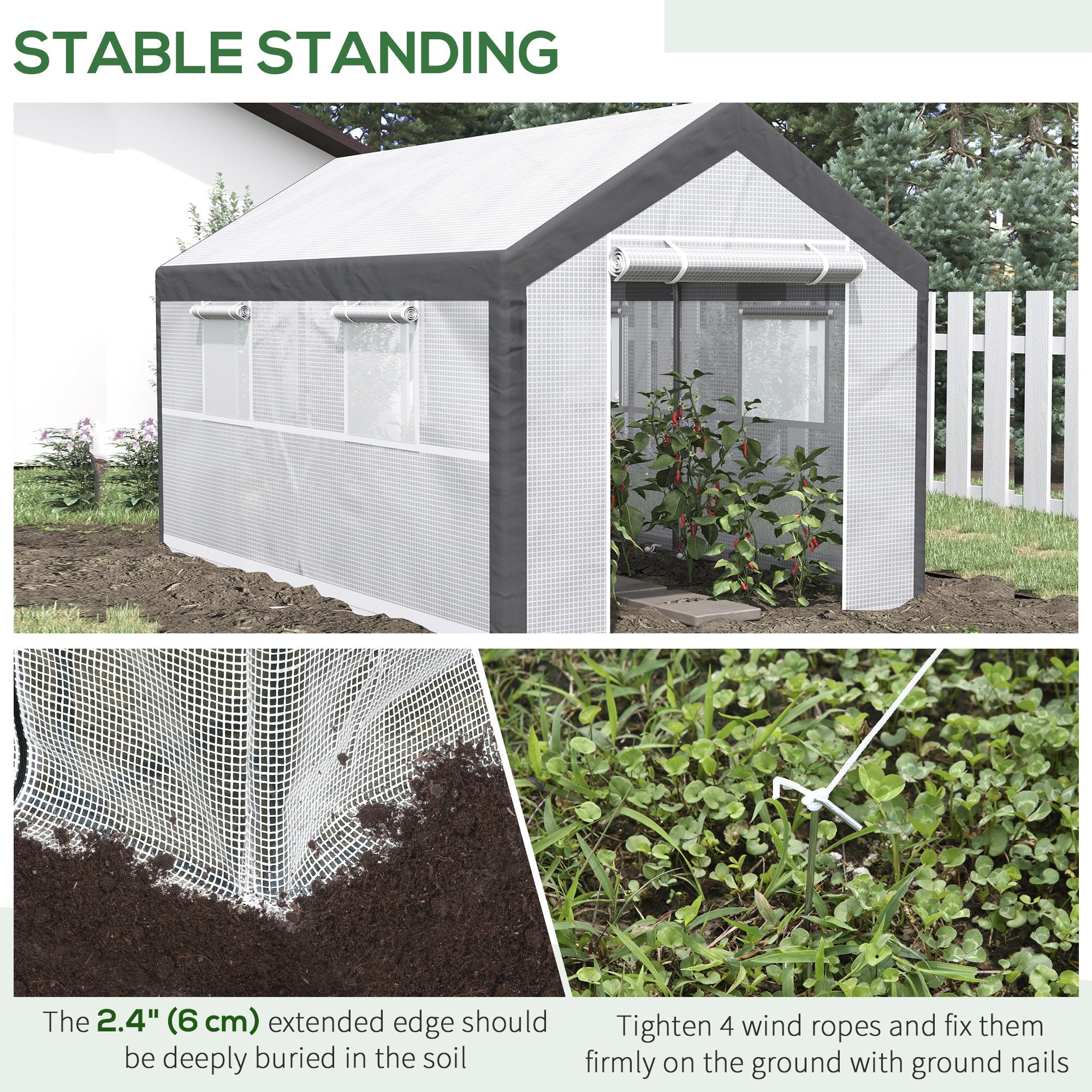 Outsunny 7' x 12' x 7' Heavy Duty Walk-In Greenhouse Vegetable Seed Growth Tent Outdoor Plant Growing Tunnel Warm House Flower Shed Backyard, White 