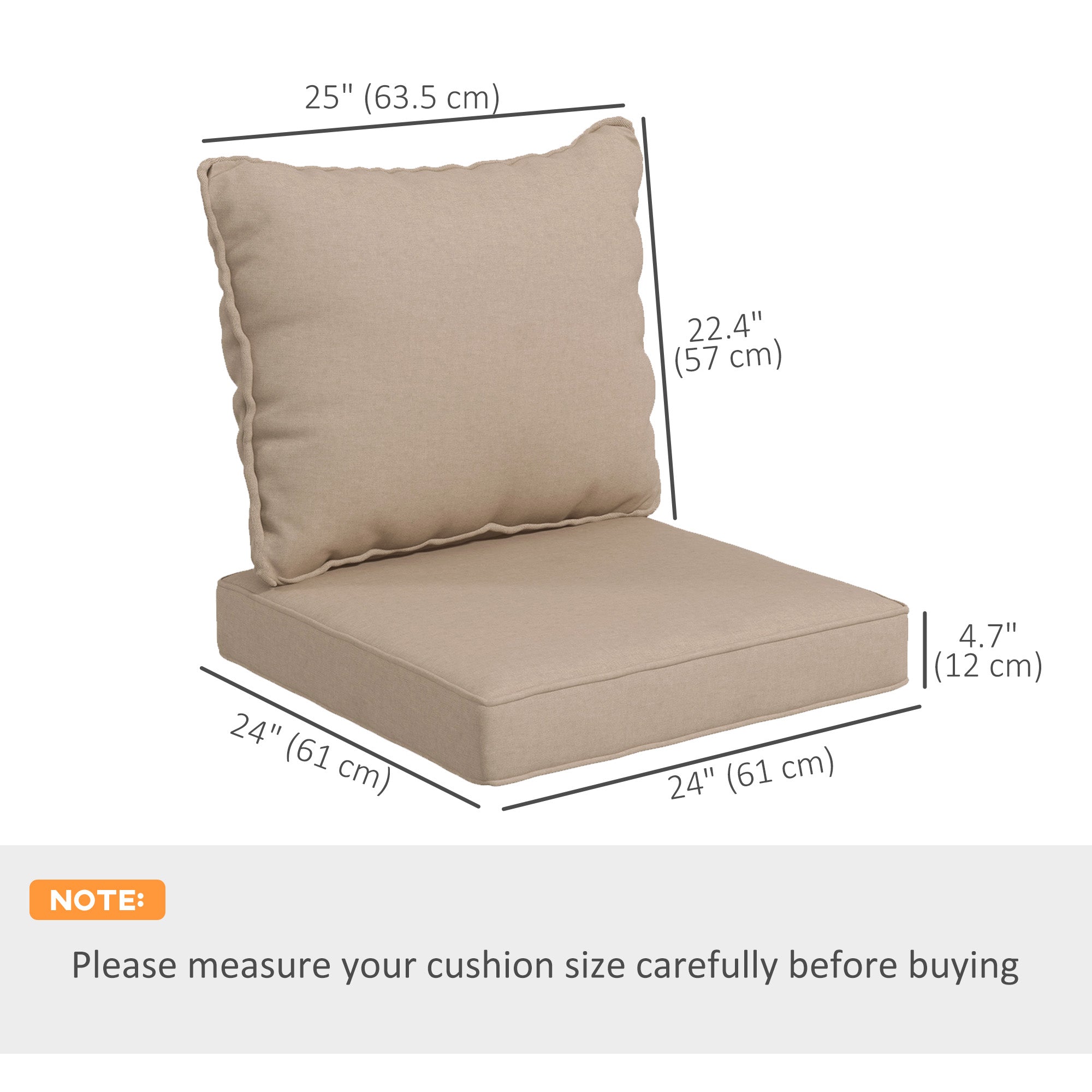 Outsunny 4-Piece Seat Cushion Pillows Replacement, Patio Chair Cushions Set with Back for Indoor Outdoor, Beige 