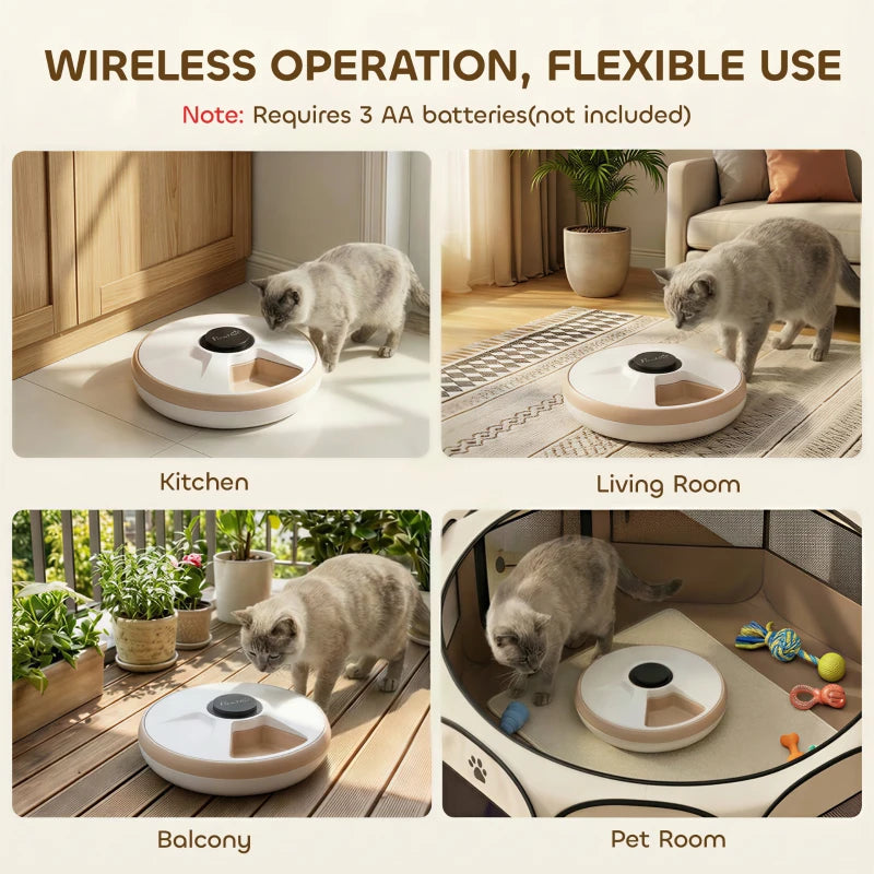 Automatic Cat Feeder for Dry Wet Food Timed Cat Dog Food Dispenser with 6 Trays 1 Ice Pack Battery Powered Light Brown