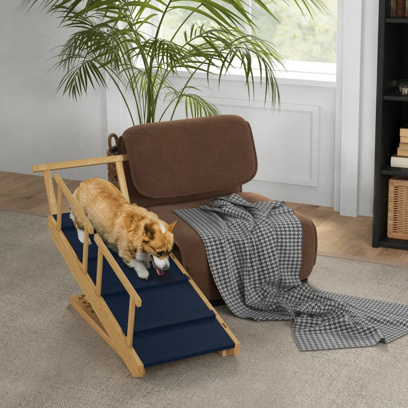 Adjustable Dog Stairs Foldable Dog Steps with Non-slip Mat for Small to Large Dogs for High Bed Sofa Couch