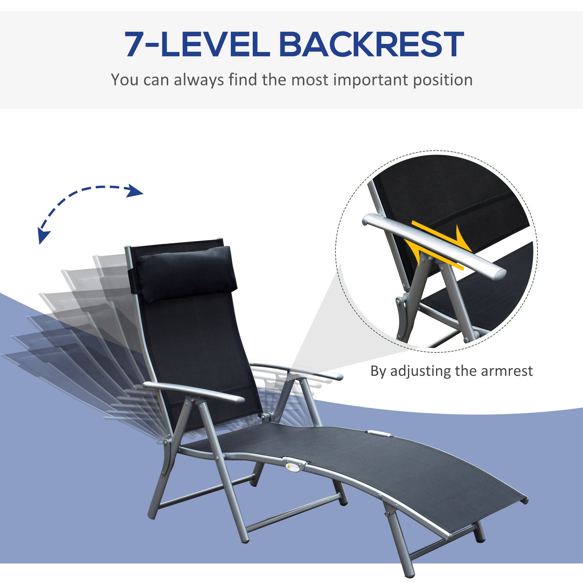 Outsunny Adjustable Folding Reclining Chair Heavy-duty Outdoor Sun Lounger Patio Chaise Black 