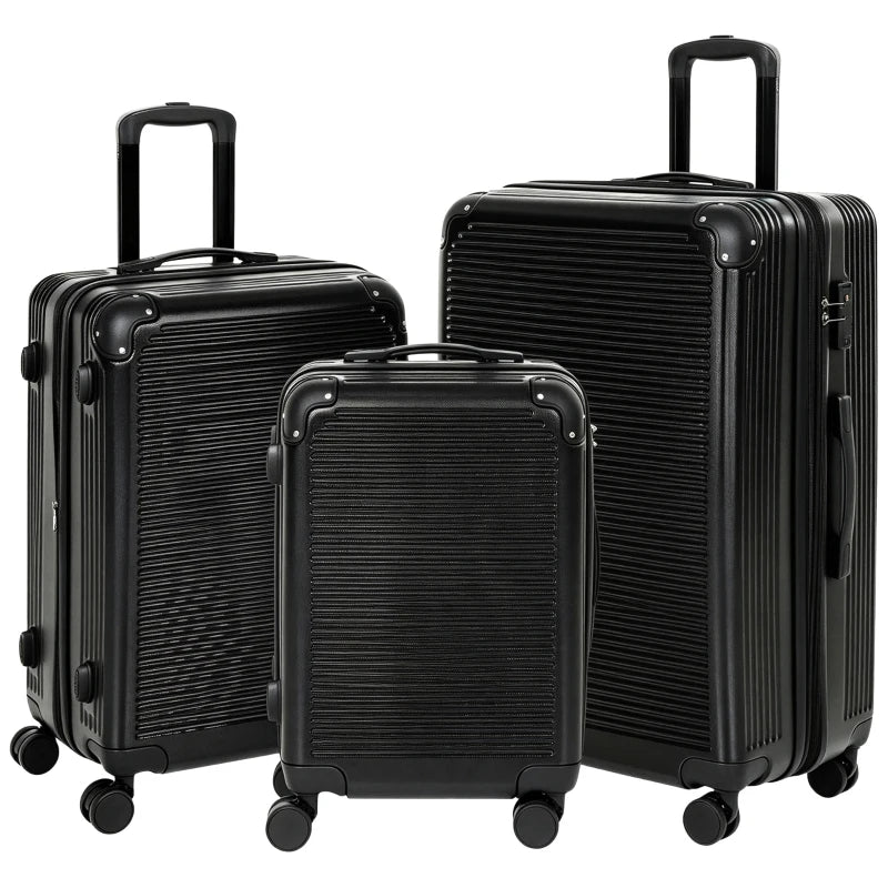 3-Piece Luggage Set with TSA Lock, Expandable Hard Shell Suitcases, 20", 24" & 28" – Black