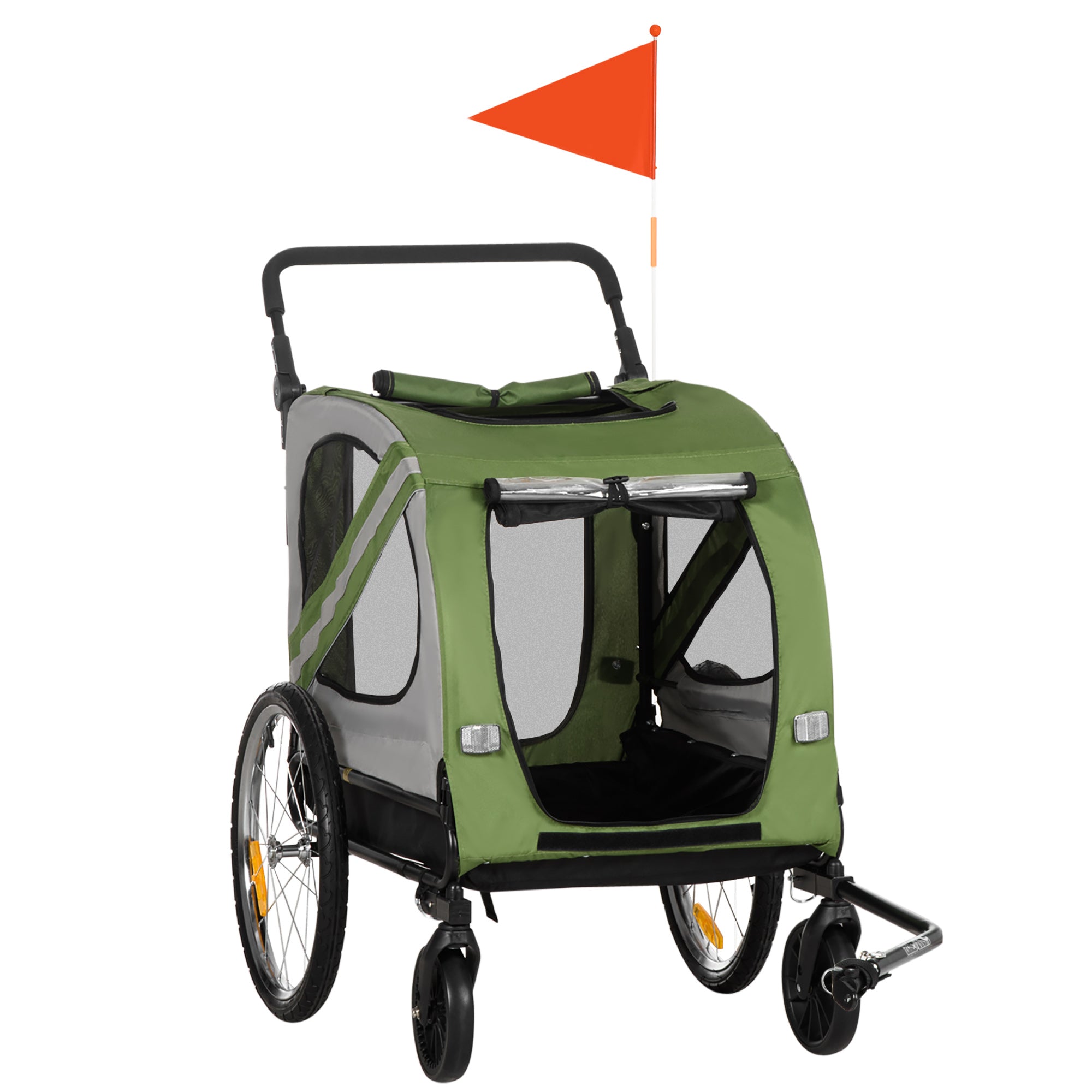 Aosom 2-in-1 Pet Adventure: Dog Bike Trailer Pet Stroller, Green Universal Wheel Reflectors Travel Carrier 