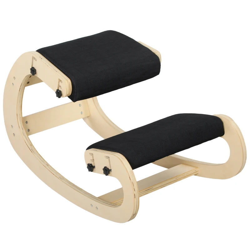 Ergonomic Kneeling Chair, Adjustable Rocking Wood Kneeling Stool, Desk Chair, Improve Posture, Black