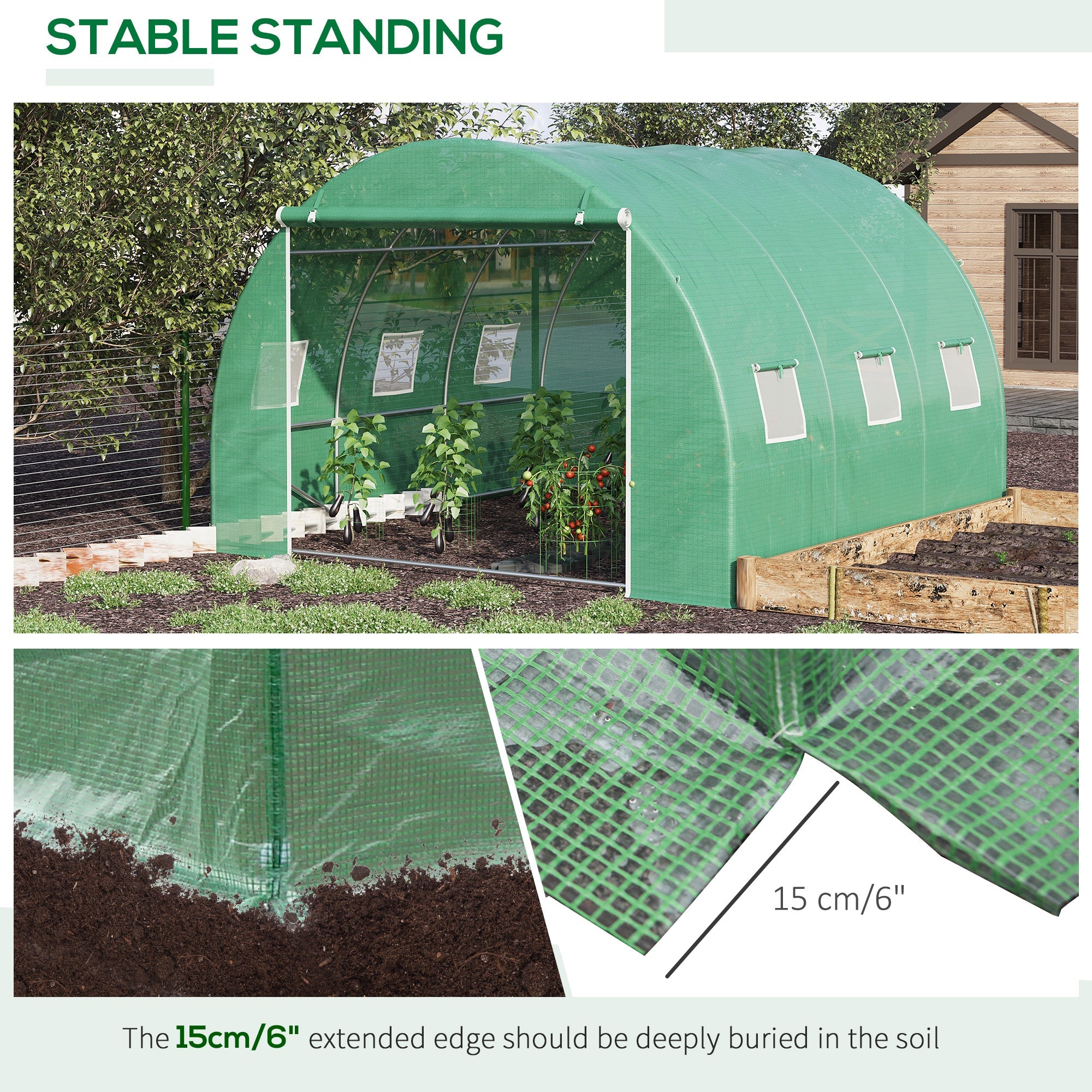 Outsunny 10' x 10' x 6.5' Walk-in Tunnel Greenhouse with High-Quality Transparent PE Cover, Zipper Doors, & Windows 