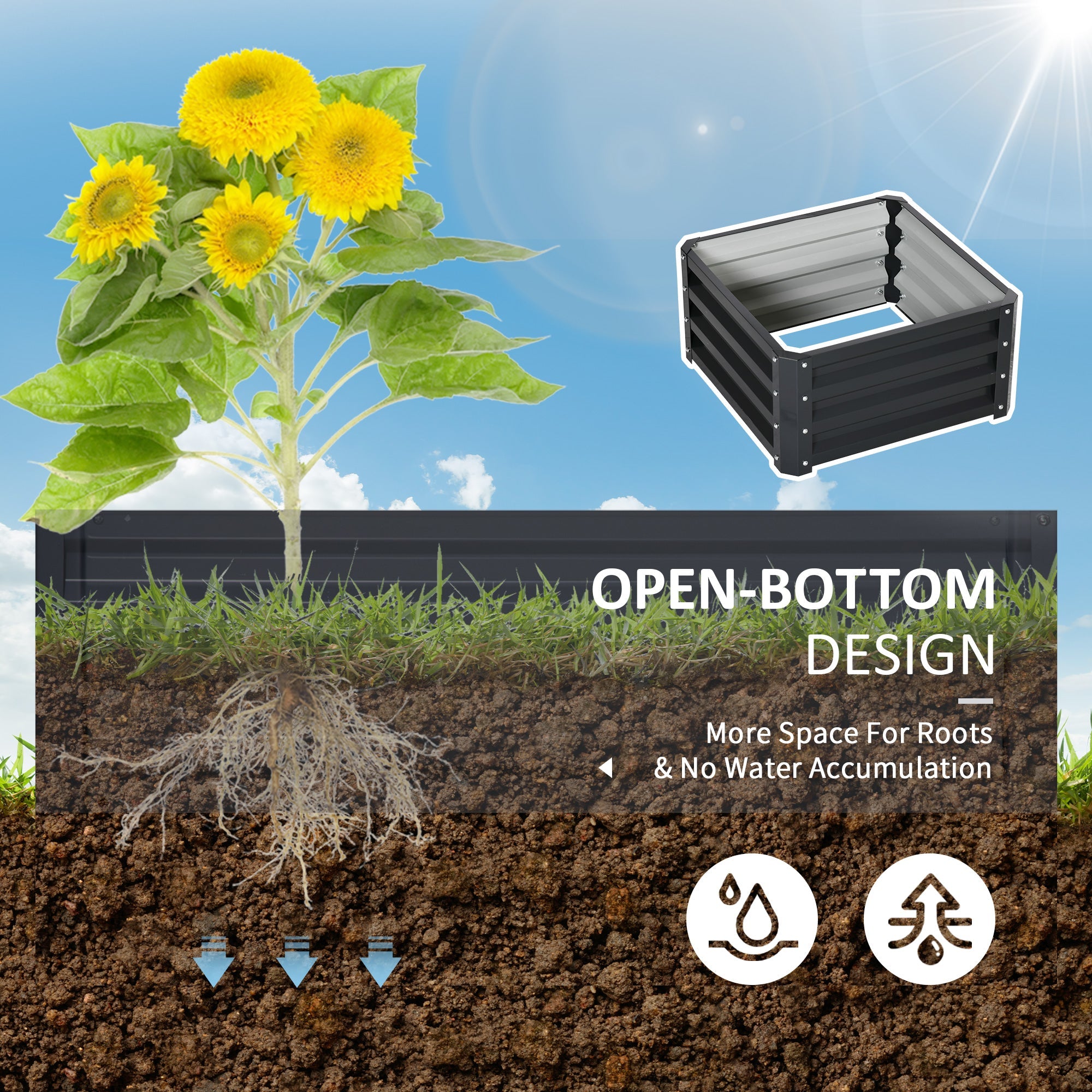 Outsunny 2' x 2' Raised Garden Bed 2-Pieces with Color Steel Frame for Vegetables Flowers Herbs Grey 