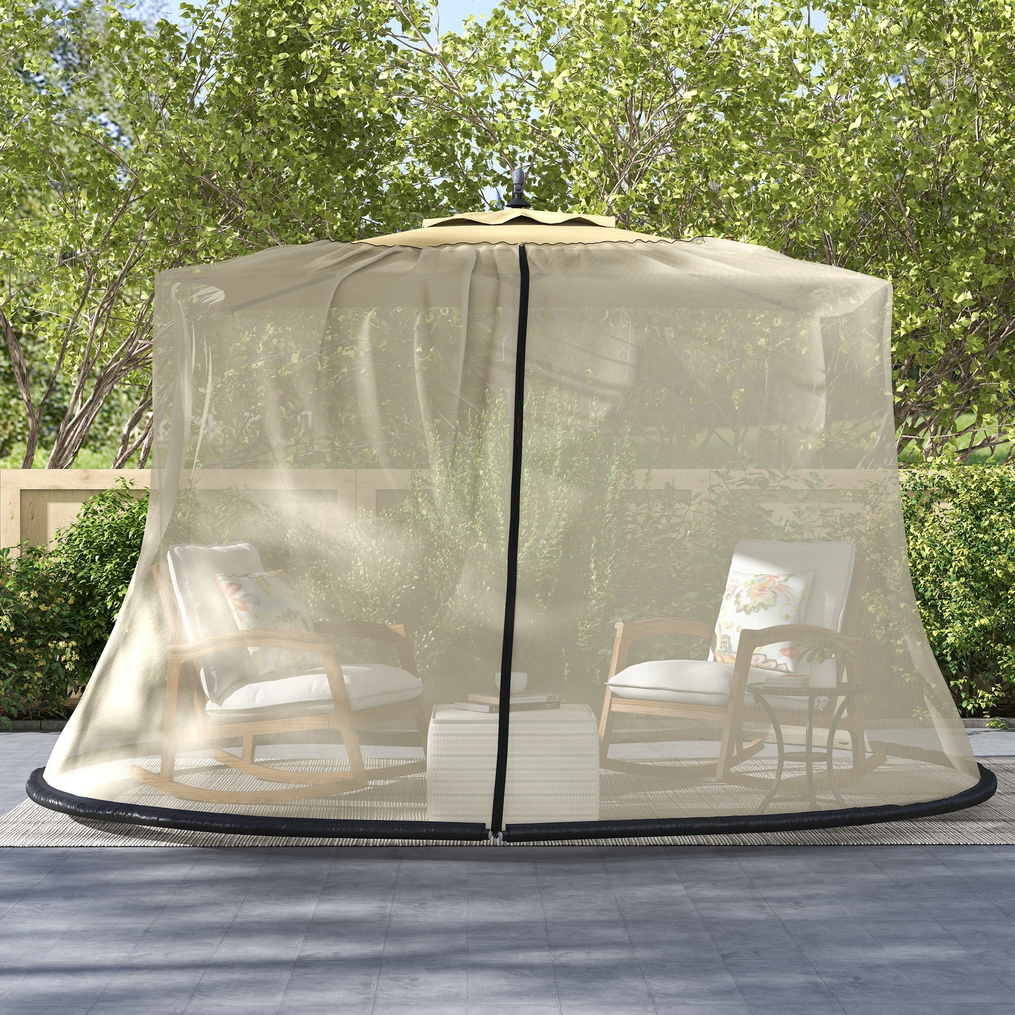 Outsunny 7.5FT Umbrella Table Screen Mosquito Bug Net, Garden Large Umbrella Cover Netting with Zippered Door, Black 