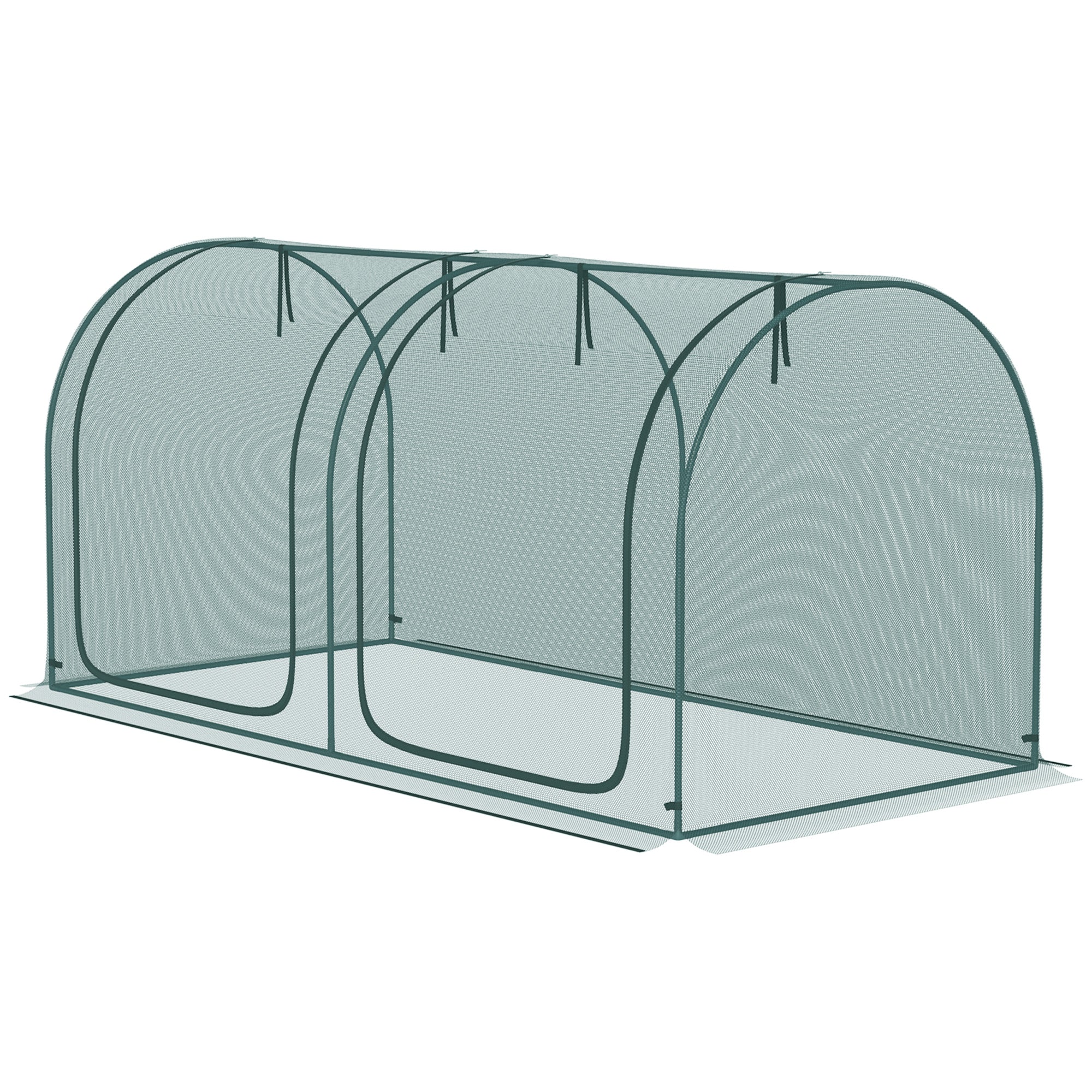 Outsunny 8' x 3' Crop Cage, Garden Plant Protector, with 3 Zippered Doors and 6 Ground Stakes, for Garden, Yard, Lawn Dark Green 