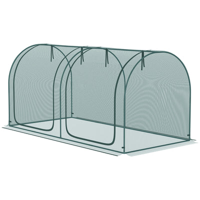 Outsunny 8' x 3' Crop Cage, Garden Plant Protector, with 3 Zippered Doors and 6 Ground Stakes, for Garden, Yard, Lawn Dark Green 