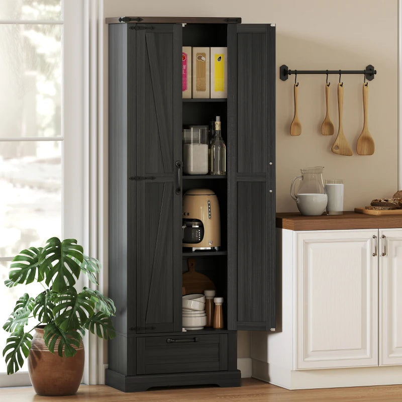 71" Pantry Cabinet, Kitchen Storage Cabinet with Adjustable Shelves, 2 Doors and Drawer for Dining Room, Black