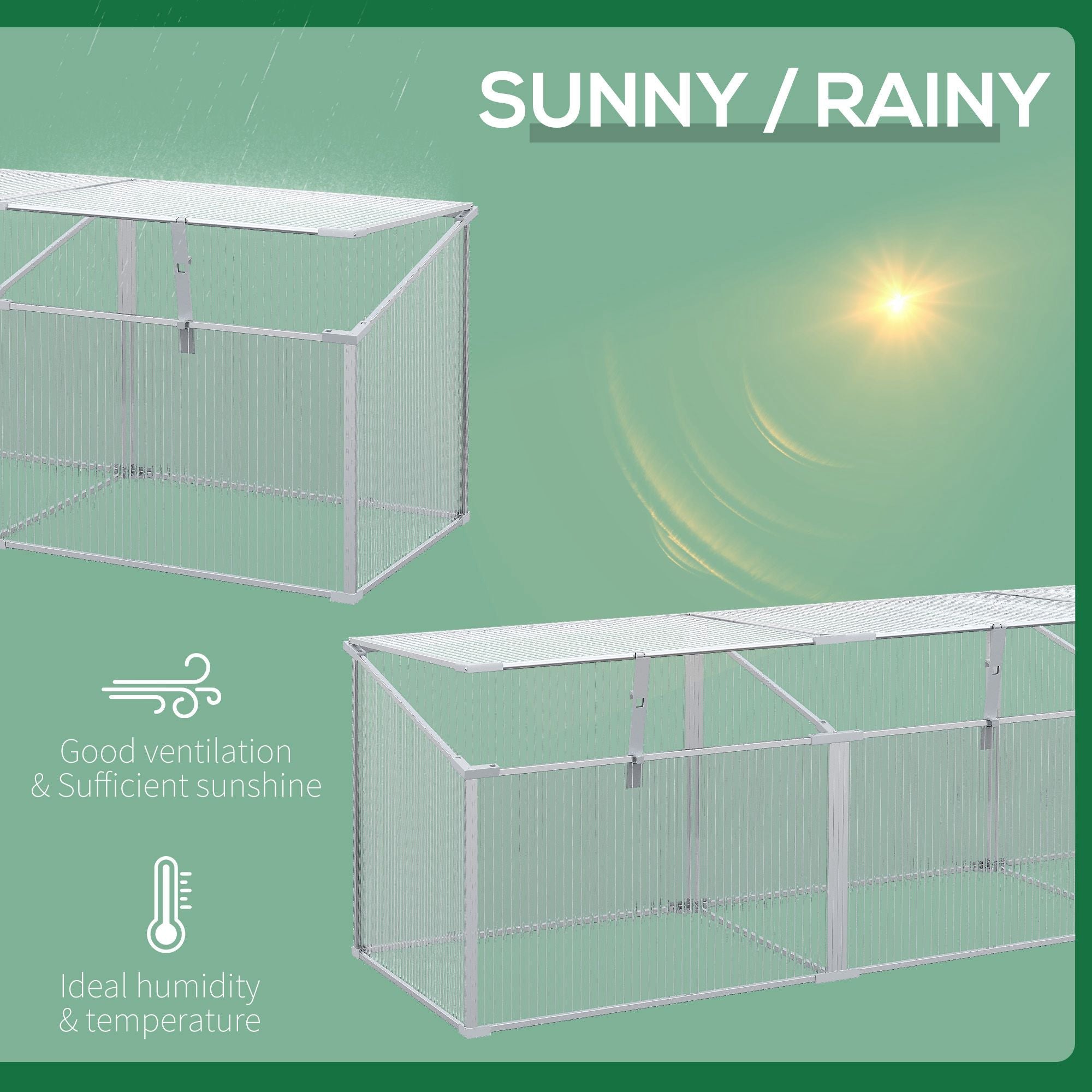 Outsunny Aluminum Cold Frame Greenhouse: Portable Raised Garden Bed with Openable Top, 71x21x20in 