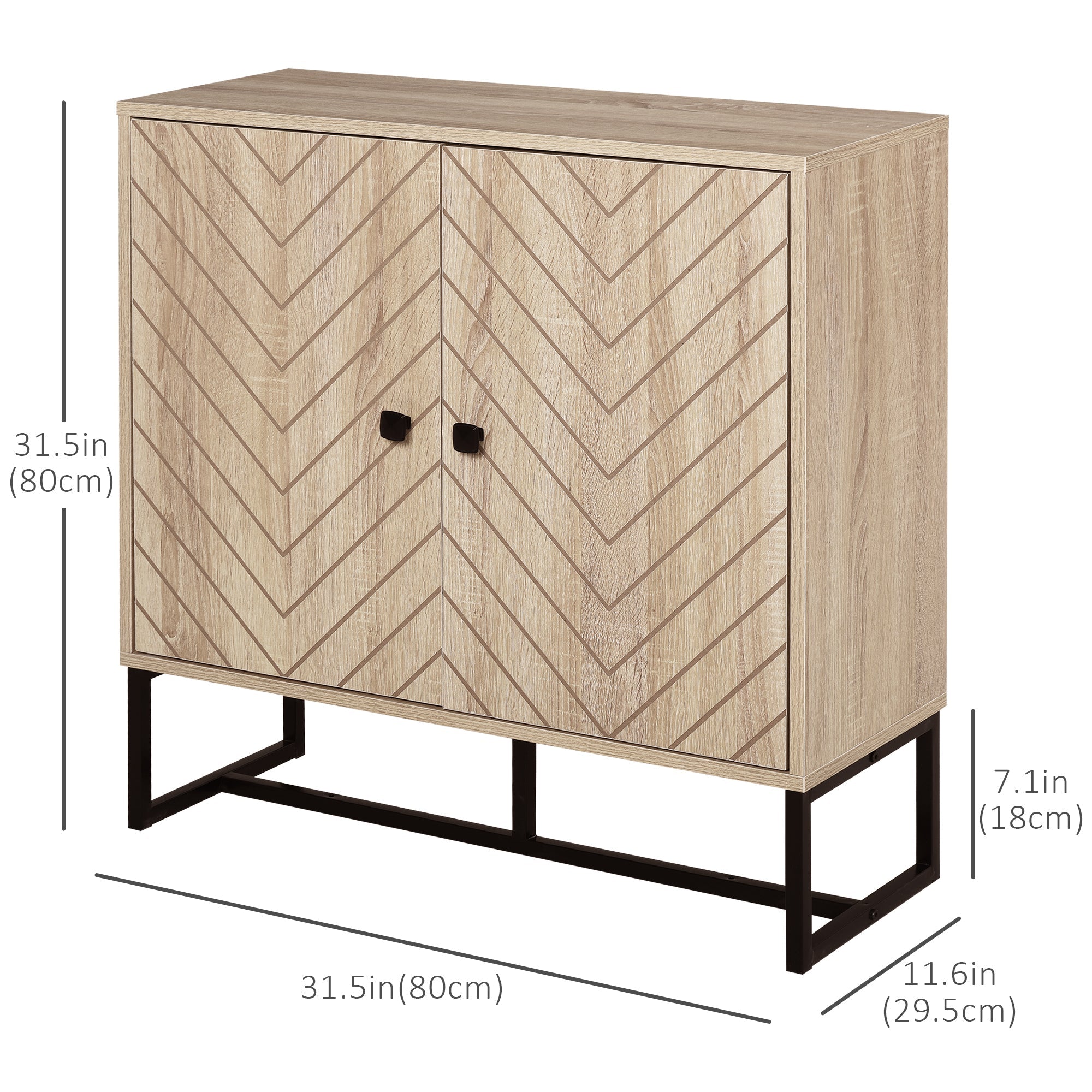 HOMCOM Mid-Century Sideboard: Storage Cabinet with Dining Buffet Table, Adjustable Shelf, Metal Base, Natural Finish 