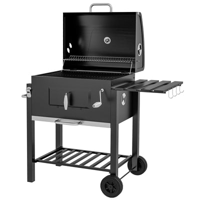 Outsunny BBQ Grill Trolley Charcoal Portable Stainless Steel with Wheels Side Shelf Camping Hiking Picnic 