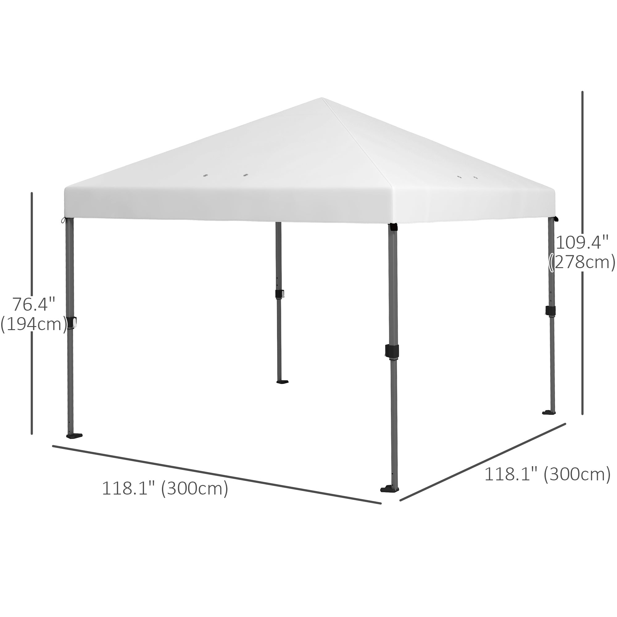 Outsunny 10x10FT Pop Up Canopy Instant Sun Shelter with Push Button Wheeled Bag Stakes Ropes Sandbags 