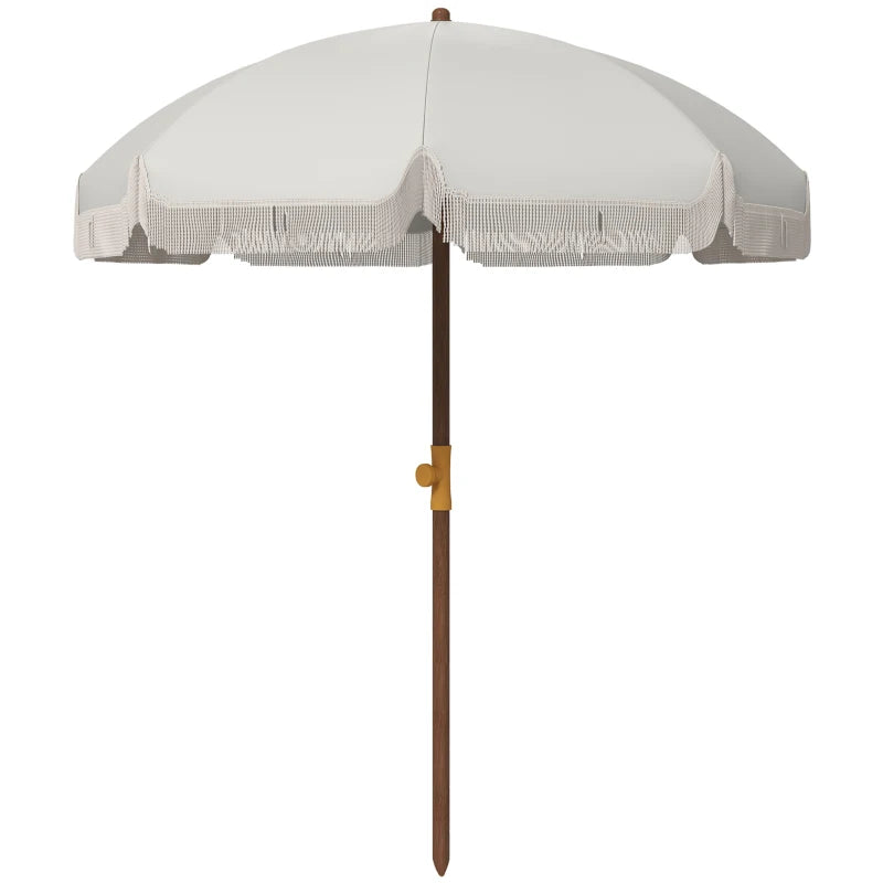 6.2' Beach Umbrella for Travel, Vent, Ruffles, Carry Bag, Portable Outdoor Umbrella for Garden, Light Grey