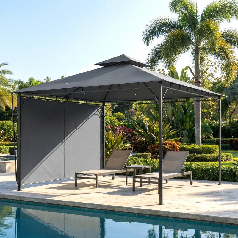 Patio Gazebo with Double Roof Outdoor Gazebo Canopy with Extendable Shade 126" x126" Dark Grey