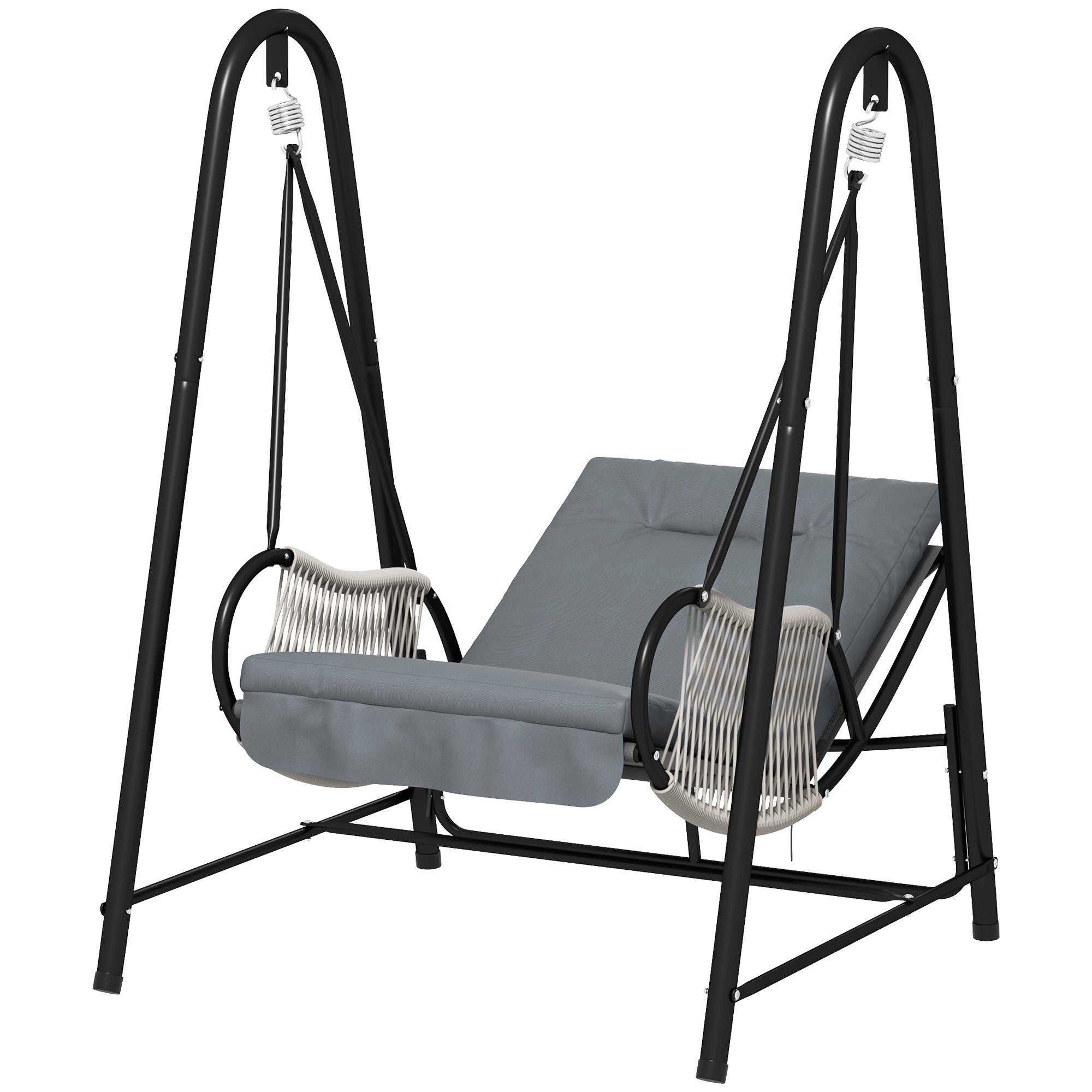 Outsunny Rattan Hammock Chair with Stand Included, Hanging Swing Chair with Stand and Seat Cushion, Light Grey 