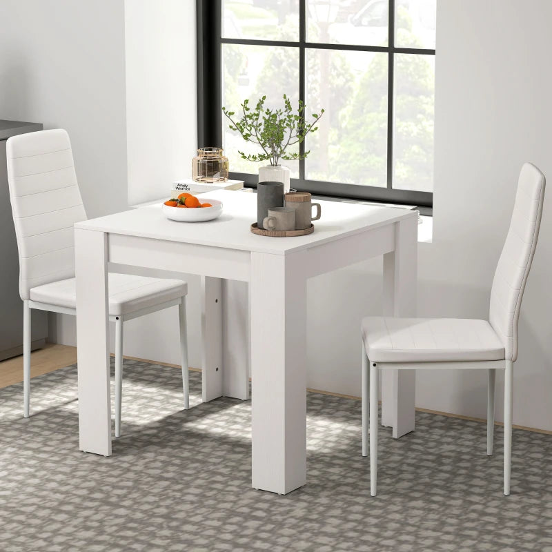 Dining Table Set for 2, Square Kitchen Table and Chairs, Dining Room Table and PU Leather Upholstered Chairs, White
