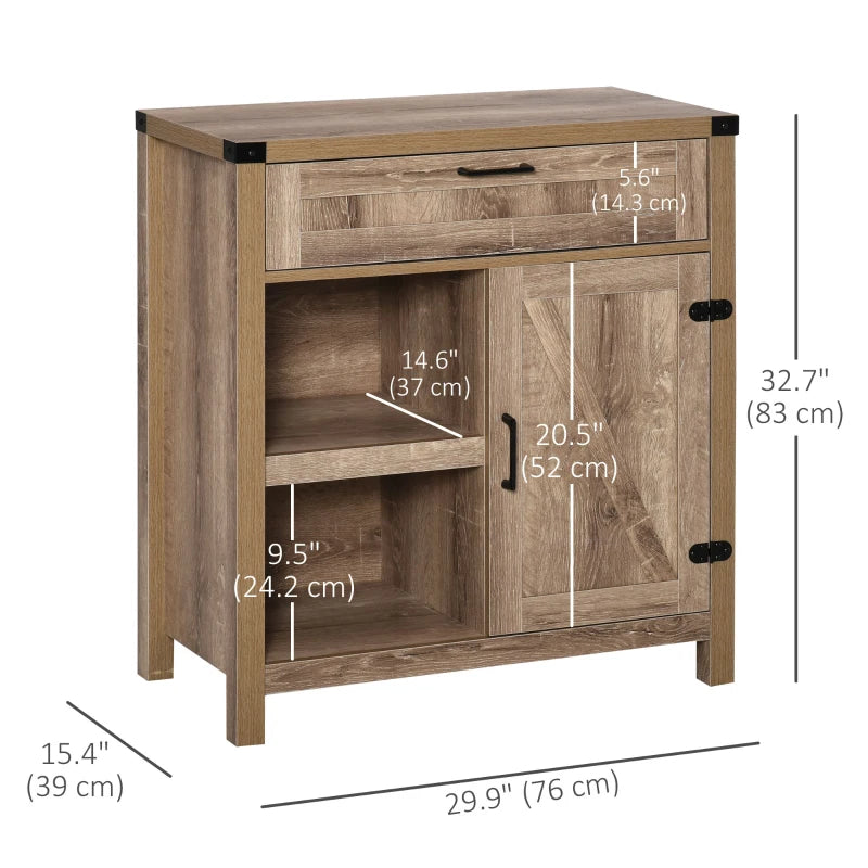 Rustic Barn Door Storage Cabinet Modern Farmhouse Buffet Sideboard for Kitchen and Dining Room, Light Oak
