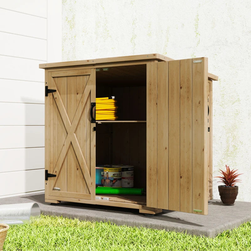 Wooden Outdoor Storage Cabinet, Garden Shed Potting Shed with Shelf and Double Doors, Natural