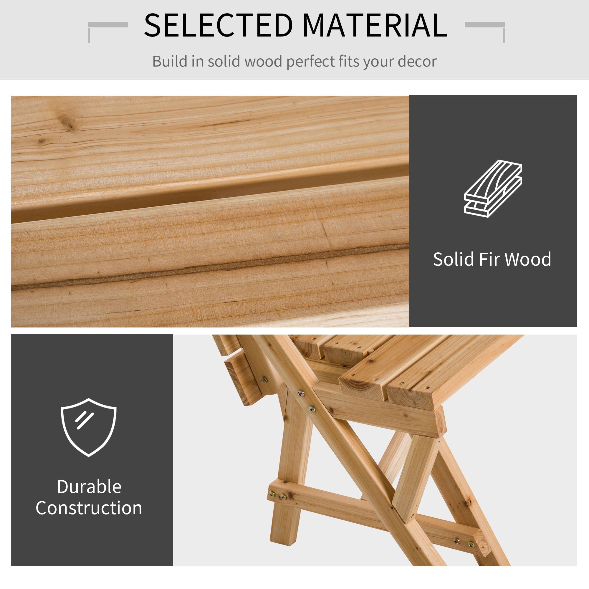 Outsunny Wood Picnic Table Convertible Patio Garden Bench 2 in 1 Outdoor Leisure Nature 