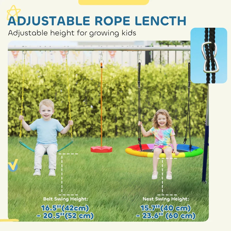 Qaba 5-in-1 Kids Swing Set with Slide, Swings and Glider for Backyard, 770lbs Capacity, for Ages 3-8, Multicolour