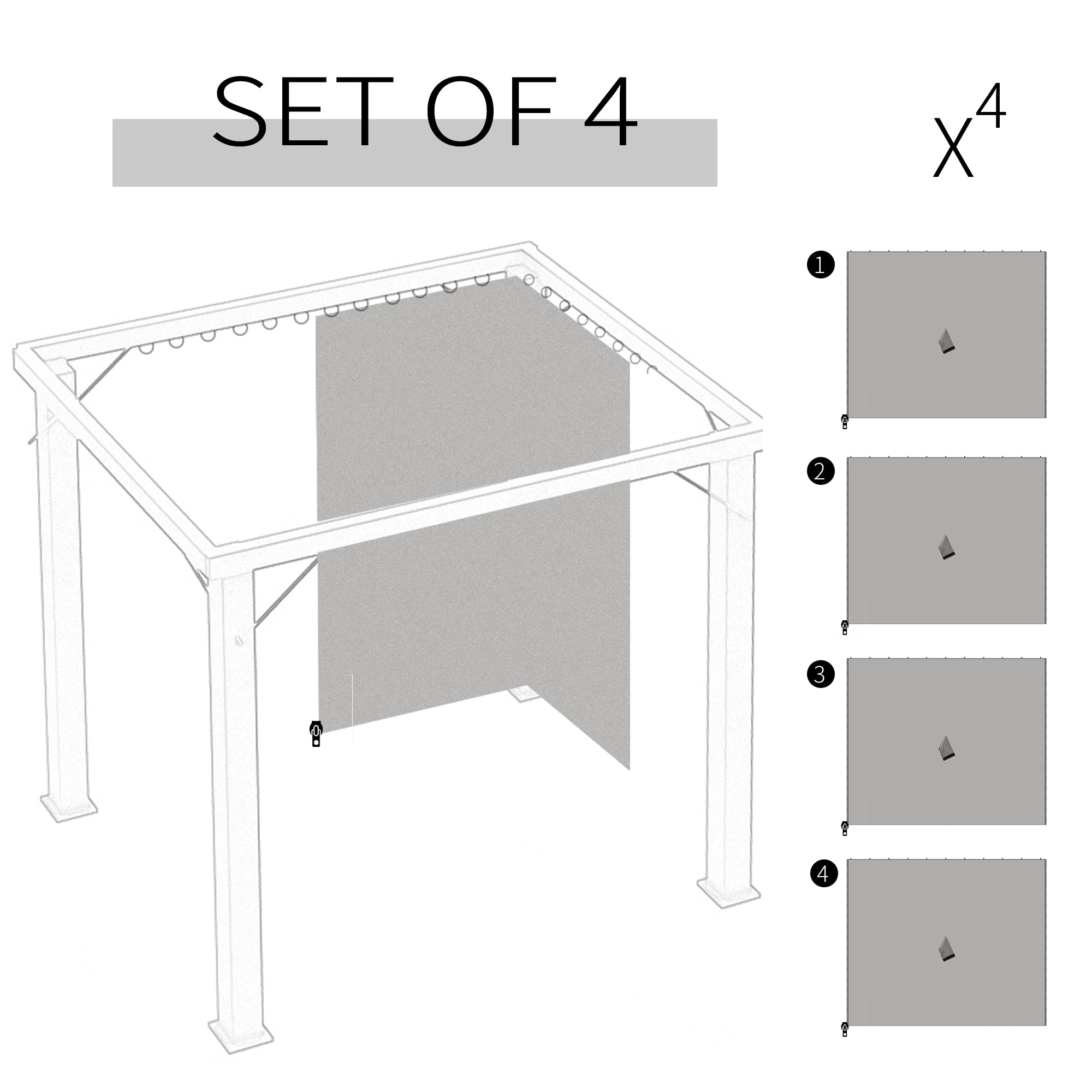 Outsunny Gazebo Curtain 10'x10' Sidewall Set 4 Panels with Hooks Light Grey for Outdoor Shelter 