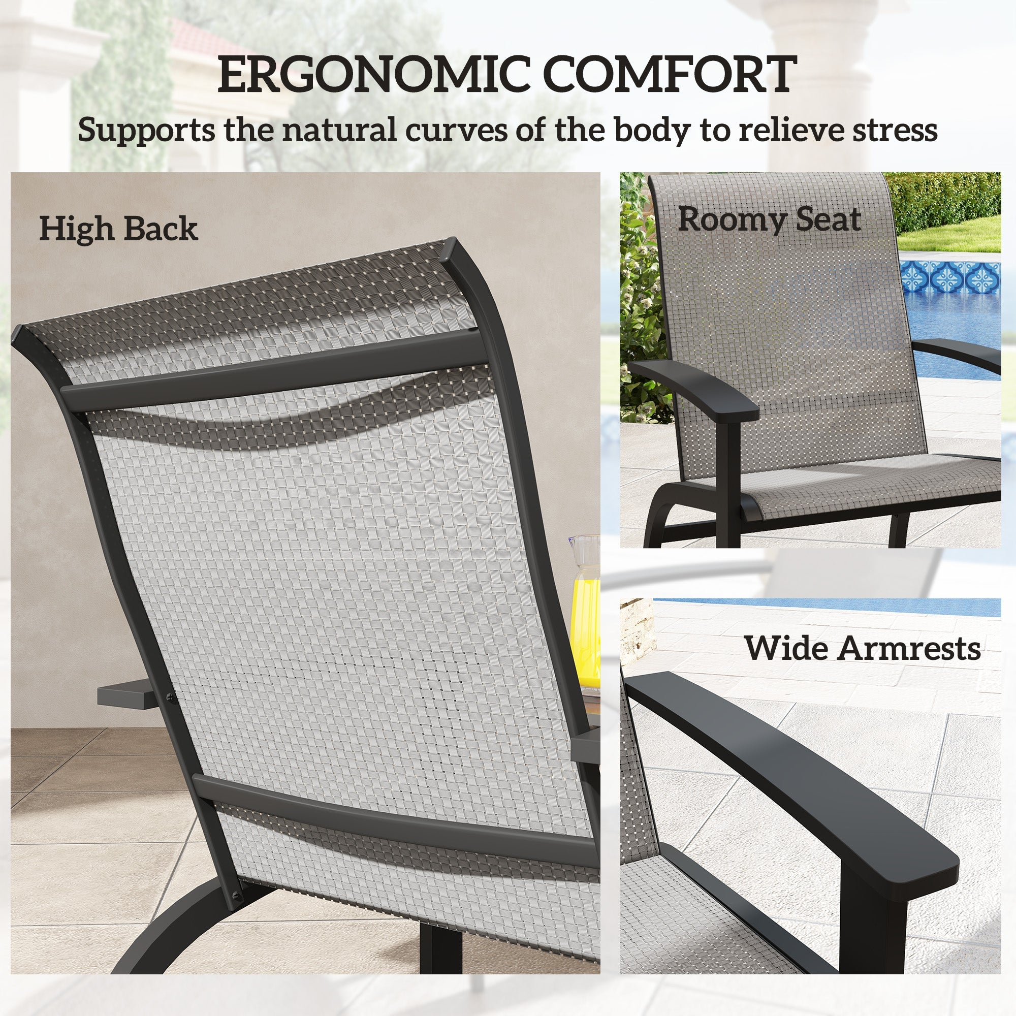 Outsunny Outdoor Adirondack Chair Muskoka Chair with Aluminum Frame, Mesh Seat, High Back for Garden, Deck, Dark Grey 