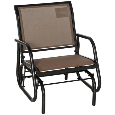 Outsunny Breezy Glider: Steel Frame Outdoor Swing Chair with Breathable Mesh Seat, Backrest, and Curved Rocking Arms, Brown 