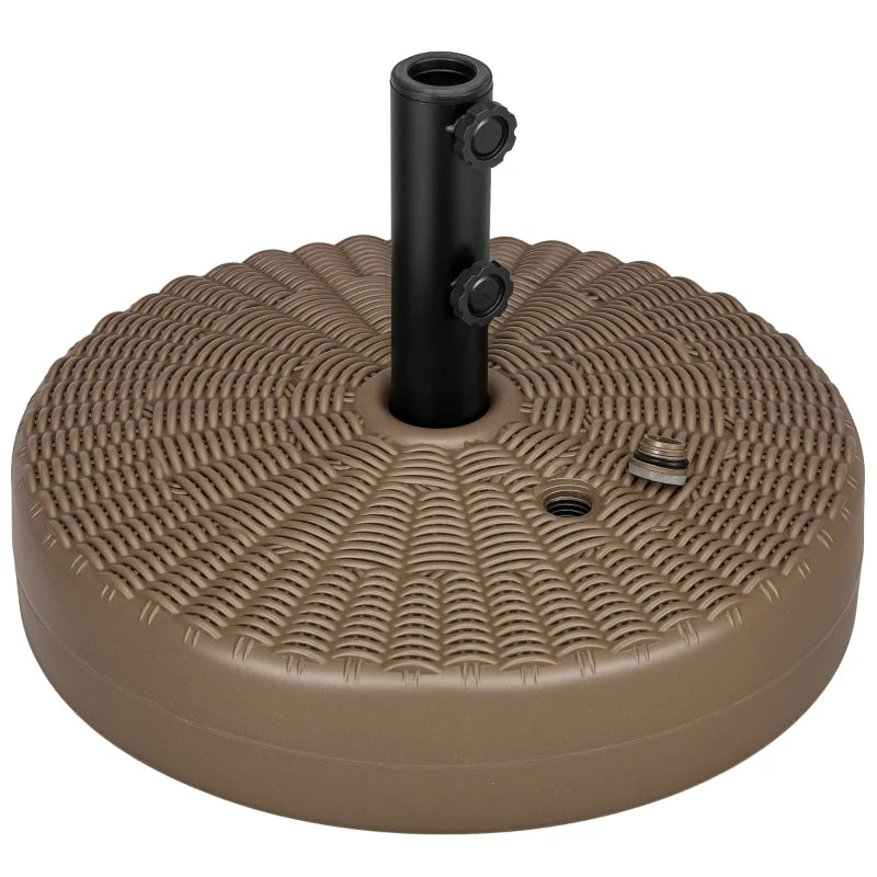 Umbrella Base, Heavy Duty Fillable Base Holder with Steel Pole, Round Parasol Stand for Patio, Outdoor, Backyard, Brown